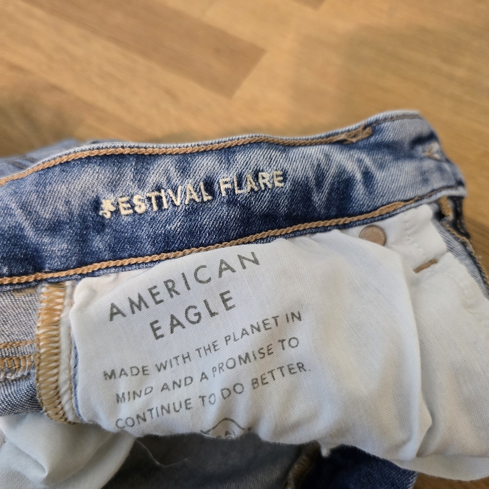 AE American Eagle Ne(x)t Level Festival Flare Jean In Indigo Fray 6 R - Picture 7 of 15